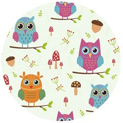 Forest Seamless Pattern With Cute Owls Wooden Bottle Opener (round) by Apen