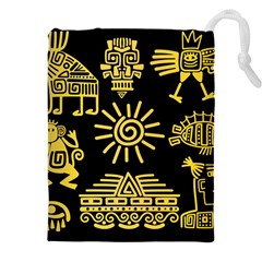 Maya Style Gold Linear Totem Icons Drawstring Pouch (5xl) by Apen