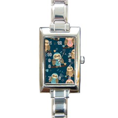 Seamless Pattern Owls Dreaming Rectangle Italian Charm Watch by Apen