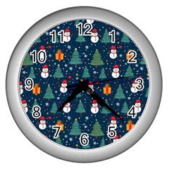 Snow Snowman Tree Christmas Tree Wall Clock (silver) by Ravend