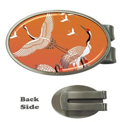 Japanese Crane Painting Of Birds Money Clips (oval)  by Cendanart