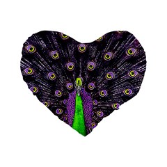 Peacock Bird Color Standard 16  Premium Heart Shape Cushions by Cendanart