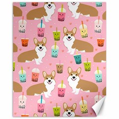 Corgi Bubble Boba Tea Pink Pattern Canvas 11  X 14  by Cendanart