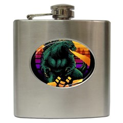 Godzilla Retrowave Hip Flask (6 Oz) by Cendanart