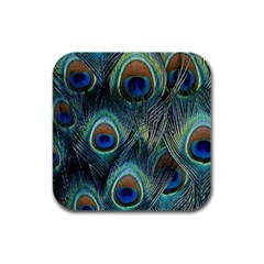 Feathers Art Peacock Sheets Patterns Rubber Square Coaster (4 Pack) by Ket1n9