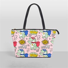 Seamless Pattern With Many Funny Cute Superhero Dinosaurs T-rex Mask Cloak With Comics Style Inscrip Classic Shoulder Handbag by Ket1n9