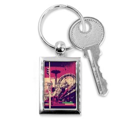 Pink City Retro Vintage Futurism Art Key Chain (rectangle) by Ket1n9