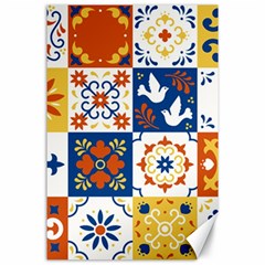 Mexican Talavera Pattern Ceramic Tiles With Flower Leaves Bird Ornaments Traditional Majolica Style Canvas 24  X 36  by Ket1n9