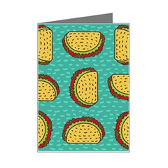 Taco Drawing Background Mexican Fast Food Pattern Mini Greeting Card by Ket1n9