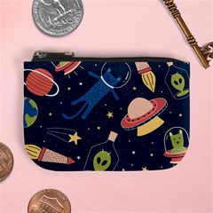 Seamless Pattern With Funny Alien Cat Galaxy Mini Coin Purse by Ndabl3x