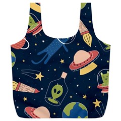 Seamless Pattern With Funny Alien Cat Galaxy Full Print Recycle Bag (xl) by Ndabl3x