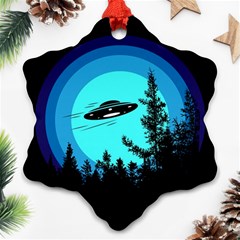 Ufo Alien Night Sky Night Snowflake Ornament (two Sides) by Cendanart