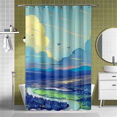 Mountains And Trees Illustration Painting Clouds Sky Landscape Shower Curtain 48  X 72  (small)  by Cendanart