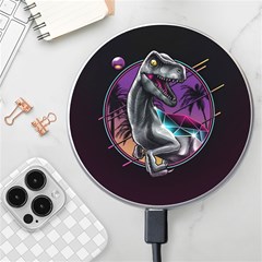 Style Dinosaur  80s Synth Retrowave Wireless Fast Charger(white) by Cendanart