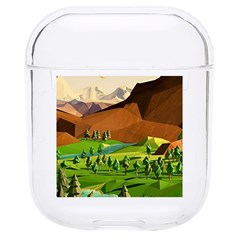 River Between Green Forest With Brown Mountain Hard Pc Airpods 1/2 Case by Cendanart