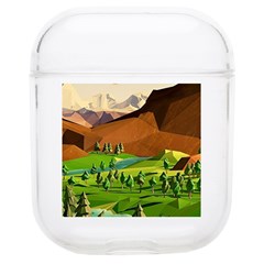 River Between Green Forest With Brown Mountain Soft Tpu Airpods 1/2 Case by Cendanart