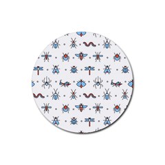 Insects Icons Square Seamless Pattern Rubber Round Coaster (4 Pack) by Bedest