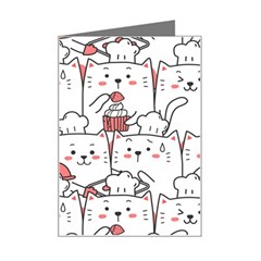 Cute Cat Chef Cooking Seamless Pattern Cartoon Mini Greeting Card by Bedest