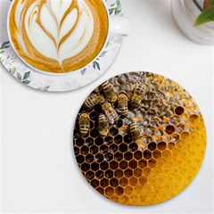 Honeycomb With Bees Uv Print Round Tile Coaster by Bedest