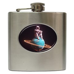 Stuck On Saturn Astronaut Planet Space Hip Flask (6 Oz) by Cendanart