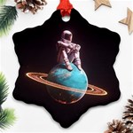 Stuck On Saturn Astronaut Planet Space Snowflake Ornament (Two Sides) Front