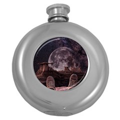 In The Cosmos Moon Sci-fi Space Sky Round Hip Flask (5 Oz) by Cendanart