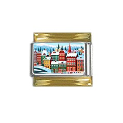 Christmas Background Design House Gold Trim Italian Charm (9mm) by Proyonanggan