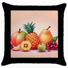 Fruit Pattern Apple Abstract Food Throw Pillow Case (black) by Proyonanggan