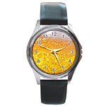 Liquid Bubble Drink Beer With Foam Texture Round Metal Watch Front