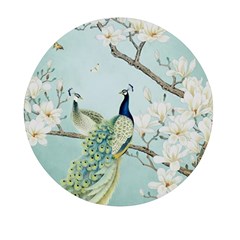 Couple Peacock Bird Spring White Blue Art Magnolia Fantasy Flower Mini Round Pill Box (pack Of 3) by Ndabl3x