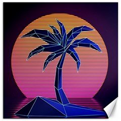 Abstract 3d Art Holiday Island Palm Tree Pink Purple Summer Sunset Water Canvas 16  X 16  by Cemarart