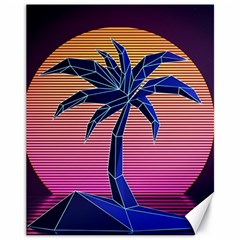 Abstract 3d Art Holiday Island Palm Tree Pink Purple Summer Sunset Water Canvas 11  X 14  by Cemarart