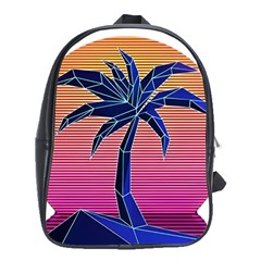 Abstract 3d Art Holiday Island Palm Tree Pink Purple Summer Sunset Water School Bag (xl) by Cemarart