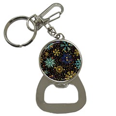 Gold Teal Snowflakes Bottle Opener Key Chain by Grandong