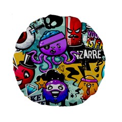 Cartoon Graffiti, Art, Black, Colorful Standard 15  Premium Round Cushions by nateshop