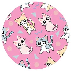 Cute Animal Little Cat Seamless Pattern Round Trivet by Cemarart