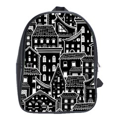 Dark Seamless Pattern With Houses Doodle House Monochrome School Bag (xl) by Cemarart