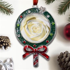 White Roses Flowers Plant Romance Blossom Bloom Nature Flora Petals Metal X mas Lollipop With Crystal Ornament by Proyonanggan