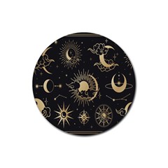 Asian Set With Clouds Moon Sun Stars Vector Collection Oriental Chinese Japanese Korean Style Rubber Coaster (round) by Grandong