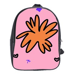 Doodle Flower Sparkles Orange Pink School Bag (xl) by Cemarart