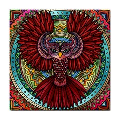 Colorful Owl Art Red Owl Tile Coaster by Bedest