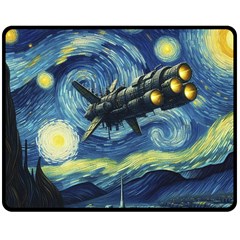 Spaceship Starry Night Van Gogh Painting Two Sides Fleece Blanket (medium) by Maspions