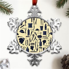 Elegant Hairdresser Pattern Cream Metal Small Snowflake Ornament by TetiBright