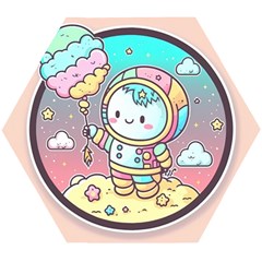 Boy Astronaut Cotton Candy Childhood Fantasy Tale Literature Planet Universe Kawaii Nature Cute Clou Wooden Puzzle Hexagon by Maspions