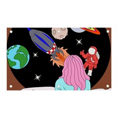 Girl Bed Space Planets Spaceship Rocket Astronaut Galaxy Universe Cosmos Woman Dream Imagination Bed Banner And Sign 5  X 3  by Maspions