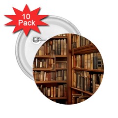 Room Interior Library Books Bookshelves Reading Literature Study Fiction Old Manor Book Nook Reading 2 25  Buttons (10 Pack)  by Grandong