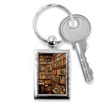 Room Interior Library Books Bookshelves Reading Literature Study Fiction Old Manor Book Nook Reading Key Chain (Rectangle) Front