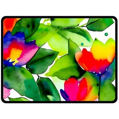Watercolor Flowers Leaves Foliage Nature Floral Spring Fleece Blanket (large) by Maspions