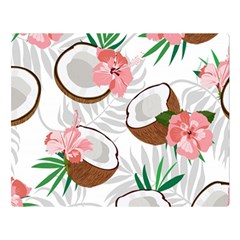 Seamless Pattern Coconut Piece Palm Leaves With Pink Hibiscus Premium Plush Fleece Blanket (large) by Apen