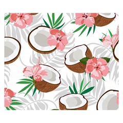 Seamless Pattern Coconut Piece Palm Leaves With Pink Hibiscus Premium Plush Fleece Blanket (small) by Apen